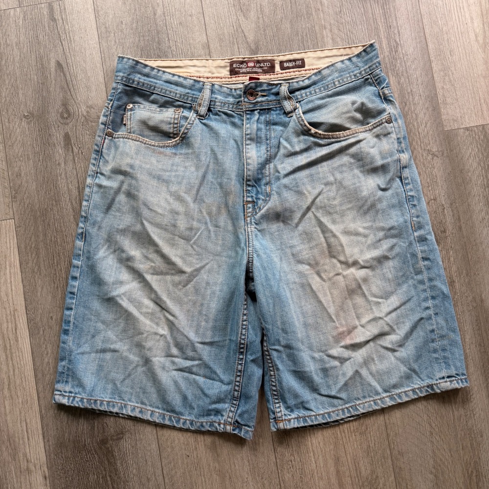Ecko Unltd Mens 34 Baggy Fit Light Wash Denim Shorts Y2K